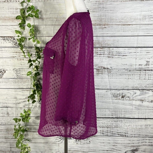 The Limited Blouse Tunic size Large Mulberry Purple Sheer Gold Pockets Lagenlook - Picture 8 of 10